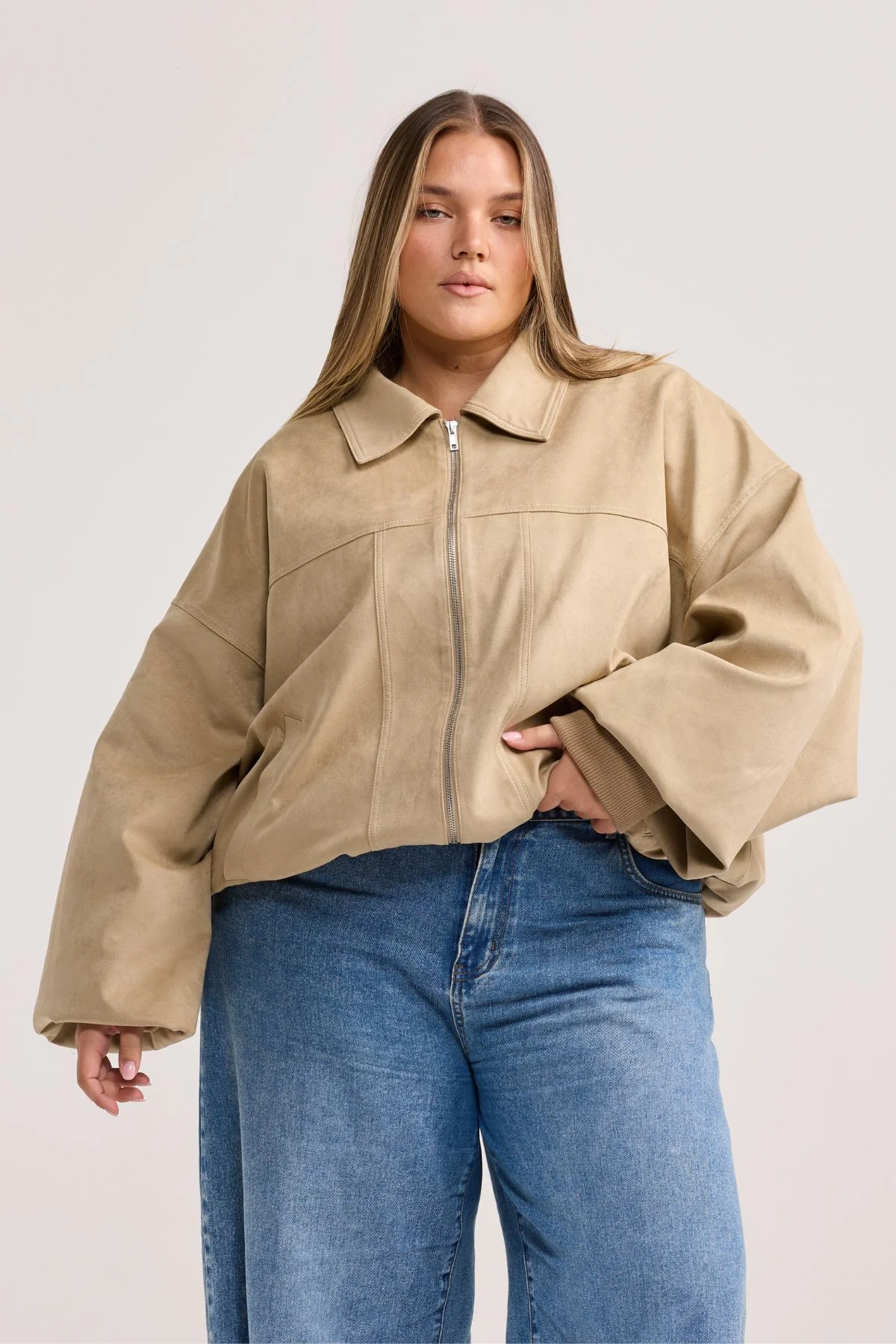 Sand Faux Suede Harper Jacket - Image 9